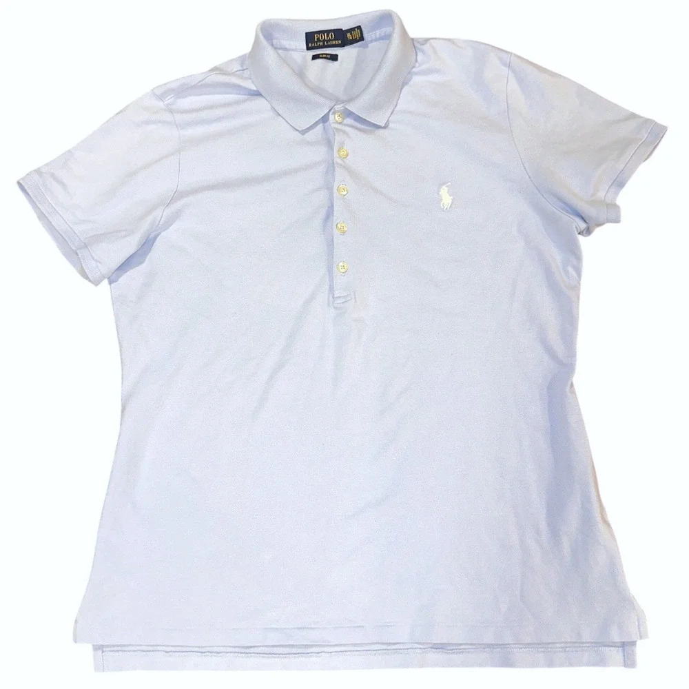 Polo Ralph Lauren Light Blue XL SLIM FIT Short Sleeve Polo Shirt White Pony Logo